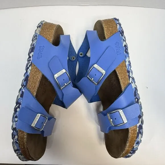 Birki’s By Birkenstock Leather Blue Strap Sandal Camo Sole Size 37 L6 M4 - Picture 4 of 9